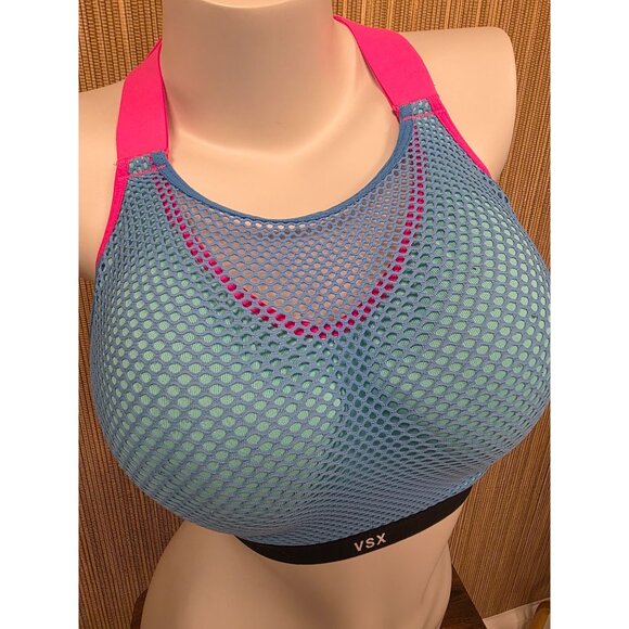 Victorias Secret Sport Womens Mesh Racerback Sports Bra Size 34DDD Blue Pink - Picture 1 of 7
